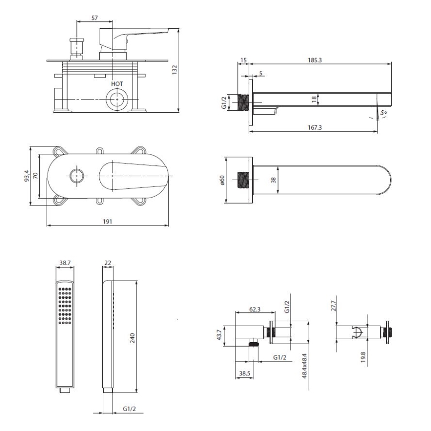 Cersanit S952-040 - Vannikomplekt koos peidetud segistiga MODUO läikiv kroom