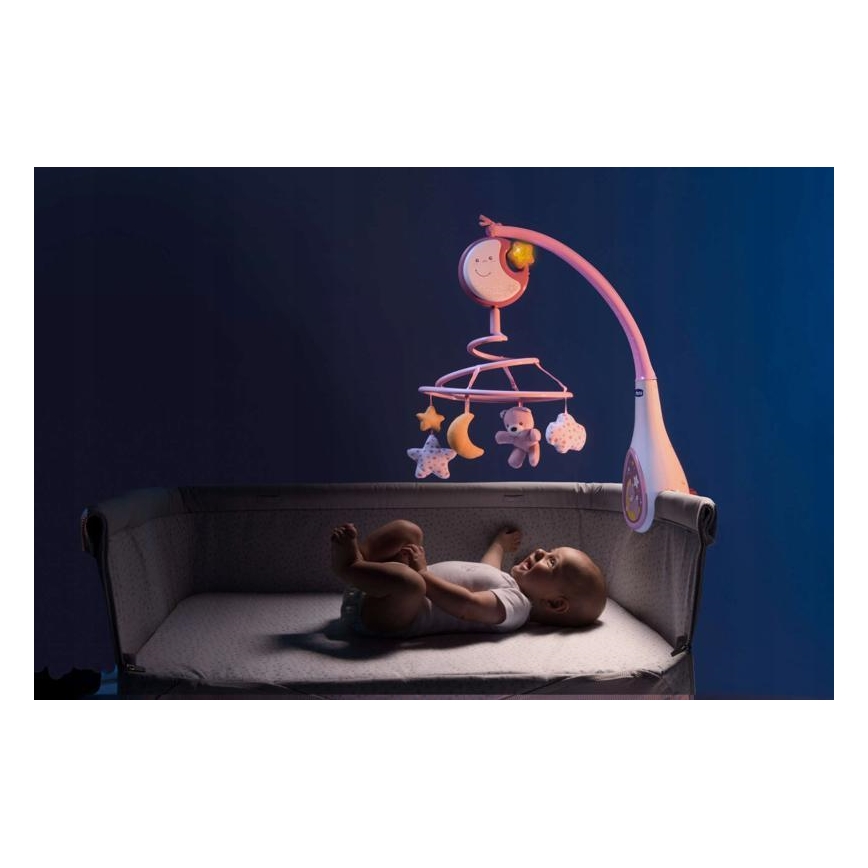 Chicco - Karussell võrevoodile meloodiaga, kolm-ühes NEXT2DREAMS 3xAA roosa