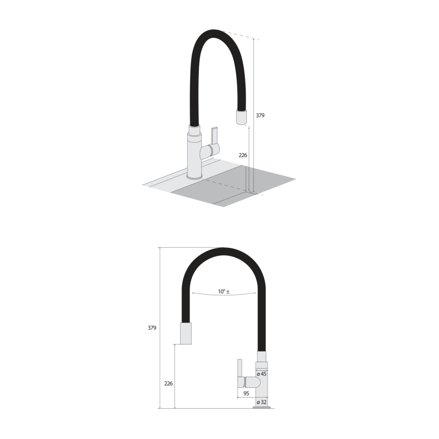 Concept BDC7138 - Köögisegisti painduva voolikuga, läikiv kroom/must