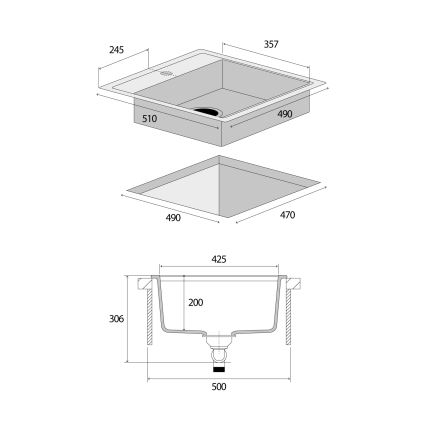 Concept DG00C50WH - Köögivalamu CUBIS 49x51 cm graniit/valge