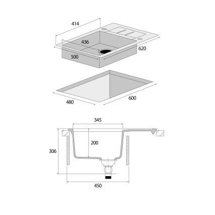 Concept DG05C45BC - Köögivalamu CUBIS 50x62 cm graniit/must