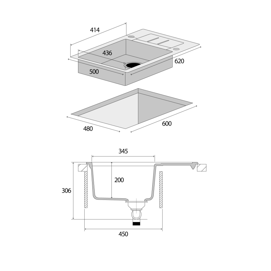 Concept DG05C45WH - Köögivalamu CUBIS 50x62 cm graniit/valge