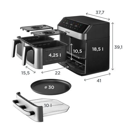 Concept FR9000 - PIZZA TRIO Kuumaõhufritüür 18,5 l, 2700 W/230 V, roostevaba teras/must