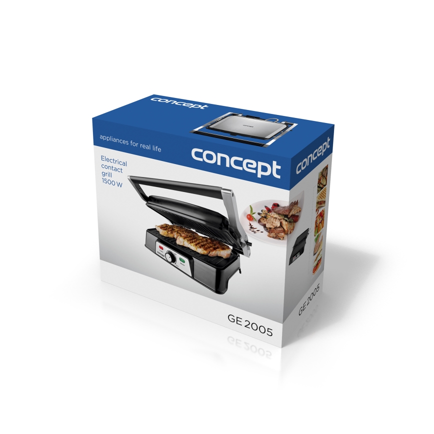 Concept ge2005 - Kontaktgrill 1500W/230V roostevaba/must