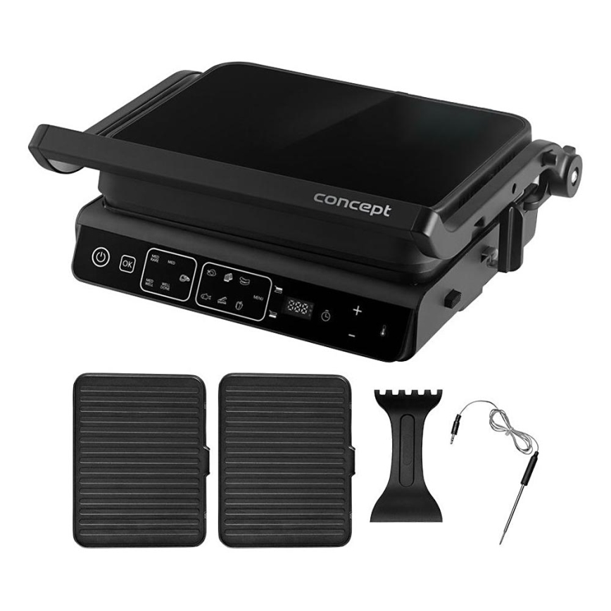 Concept ge3600 - Kontaktgrill temperatuurimõõdikuga GLASS 2000W/230V must