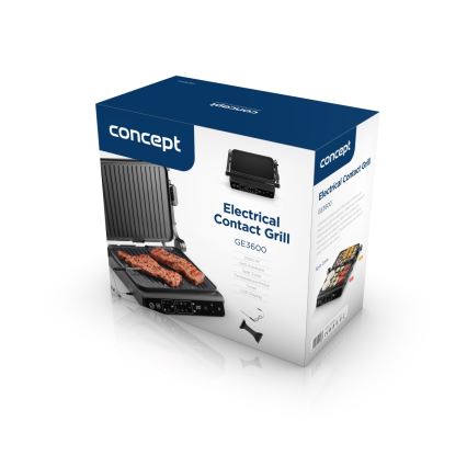Concept ge3600 - Kontaktgrill temperatuurimõõdikuga GLASS 2000W/230V must