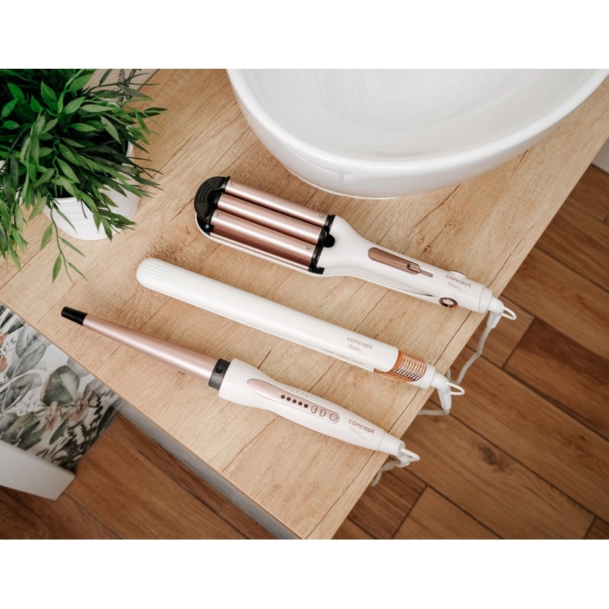 Concept KT2140 - Kolmesilindriline lokitaja GLAM STYLE 100W/230V valge/roosakuldne