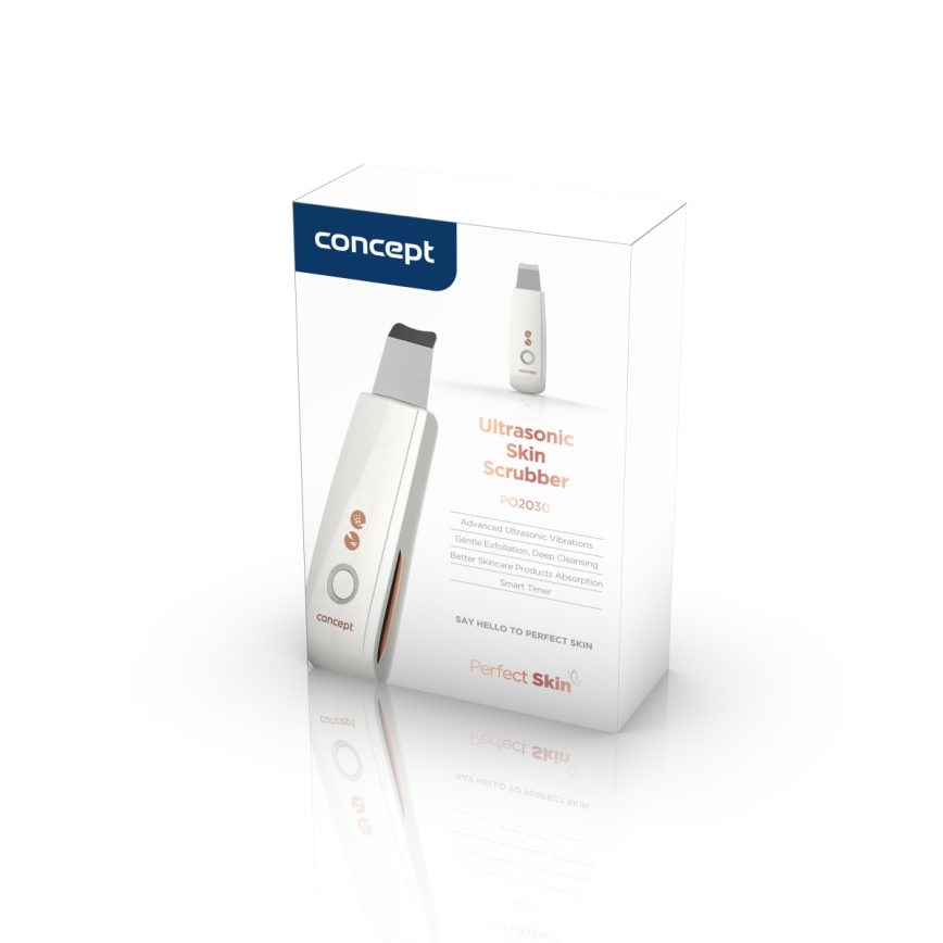 Concept PO2030 - Kosmeetiline ultraheli spaatel PERFECT SKIN 2,5W/5V USB 600 mAh valge