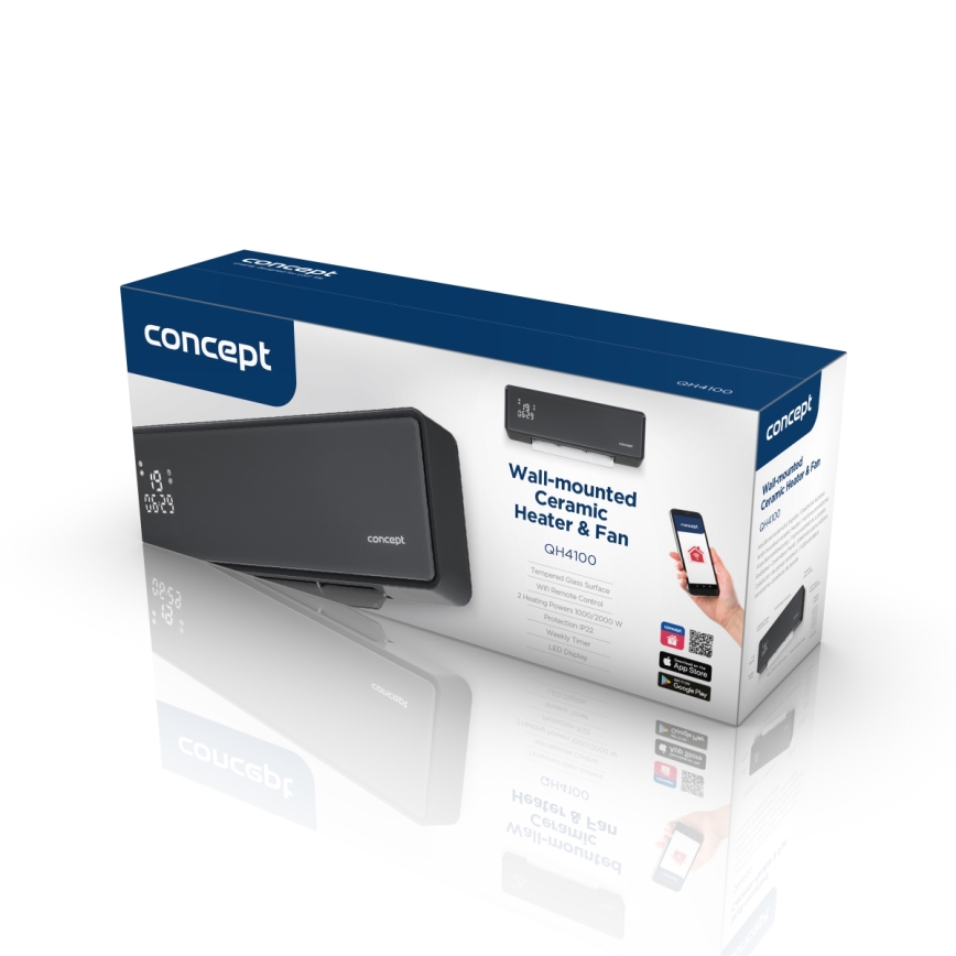 Concept QH4100 - Elektriradiaator 1000/2000W Wi-Fi IP22 hall + kaugjuhtimispult