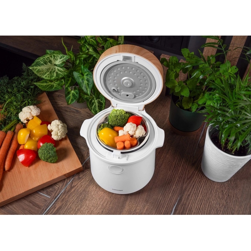 Concept RE3030 - Digitaalne riisikeetja 2-ühes 380W/230V 1,5 l valge/puidu dekor