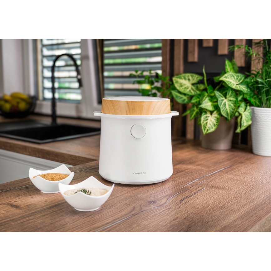 Concept RE3030 - Digitaalne riisikeetja 2-ühes 380W/230V 1,5 l valge/puidu dekor