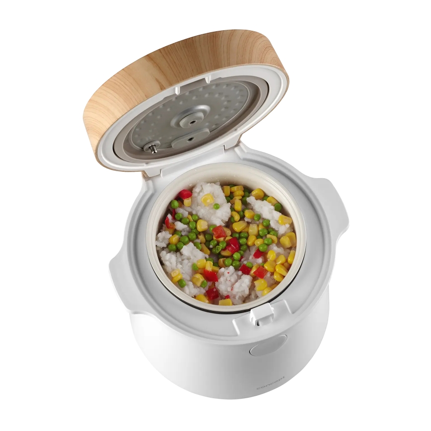 Concept RE3030 - Digitaalne riisikeetja 2-ühes 380W/230V 1,5 l valge/puidu dekor