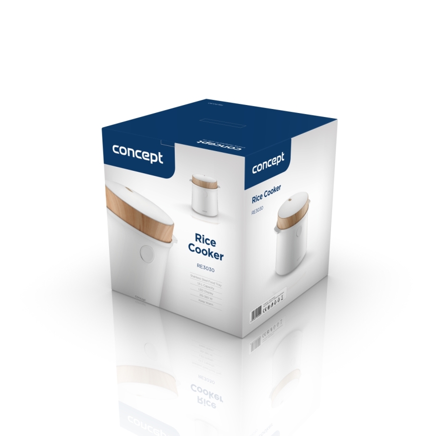 Concept RE3030 - Digitaalne riisikeetja 2-ühes 380W/230V 1,5 l valge/puidu dekor
