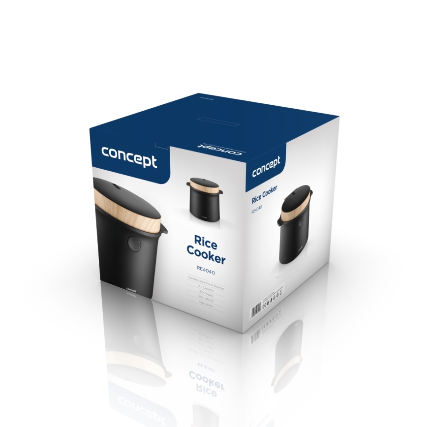 Concept RE4040 - Digitaalne riisikeetja 2-ühes 450W/230V 2 l must/puidu dekor