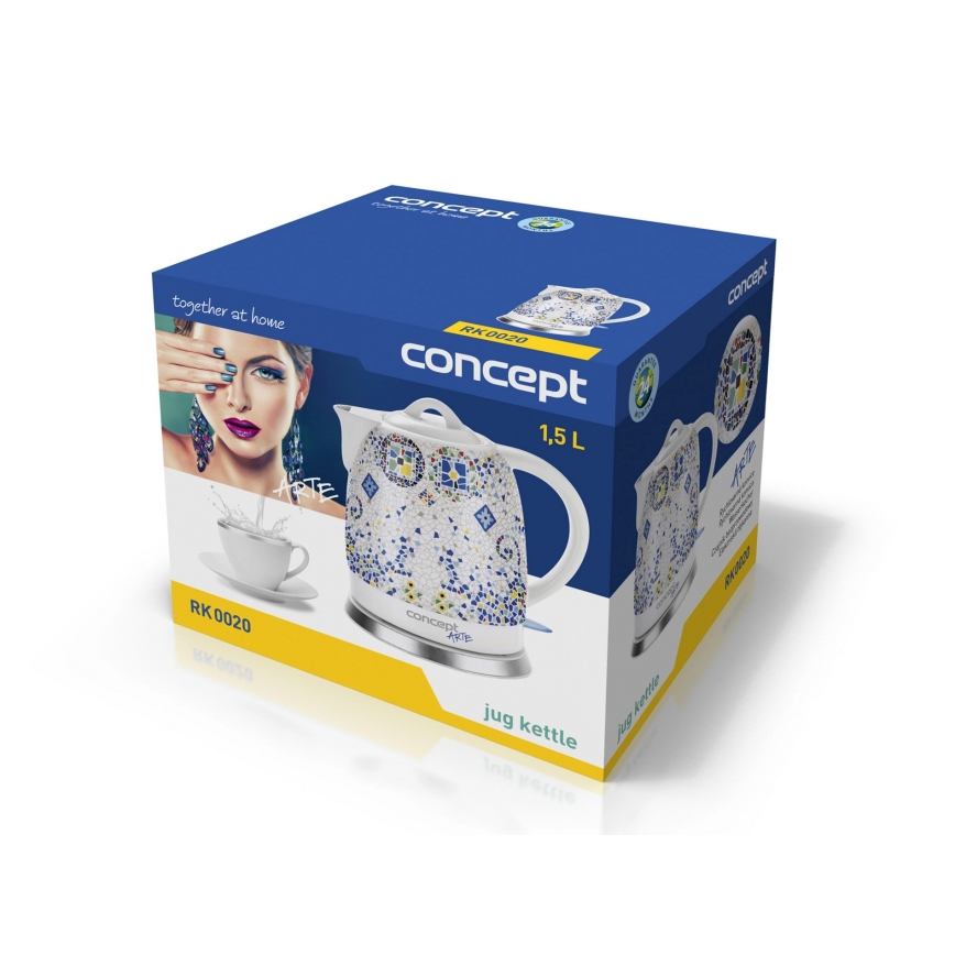 Concept RK0020 - Kiire veekeetja 1,5 l 1350W/230V erksavärviline/keraamiline