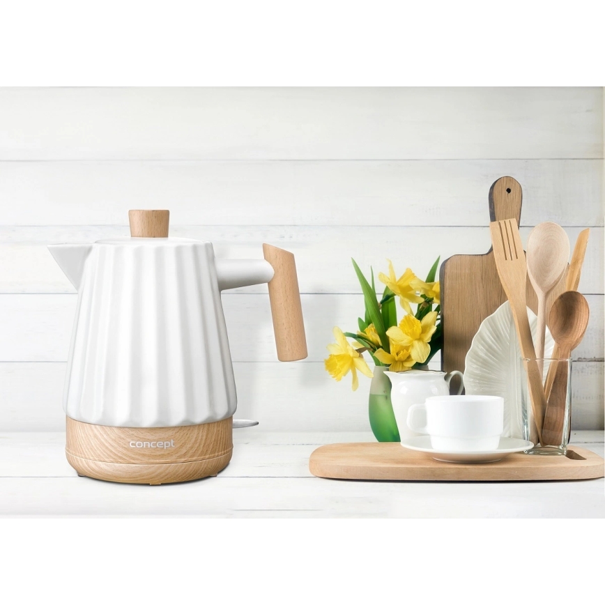Concept RK0090 - Elektriline veekeetja 1,5 l 1500W/230V valge/puidu dekor/keraamika