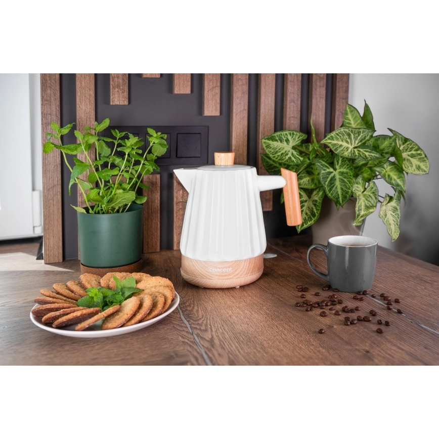 Concept RK0090 - Elektriline veekeetja 1,5 l 1500W/230V valge/puidu dekor/keraamika