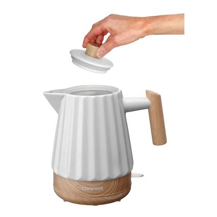 Concept RK0090 - Elektriline veekeetja 1,5 l 1500W/230V valge/puidu dekor/keraamika