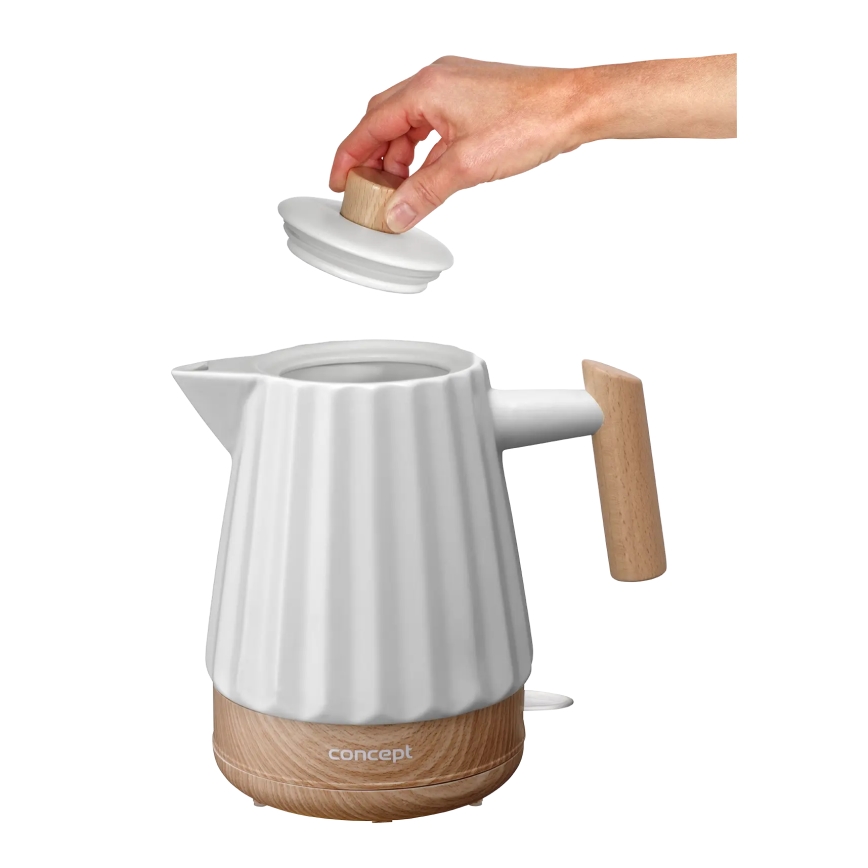 Concept RK0090 - Elektriline veekeetja 1,5 l 1500W/230V valge/puidu dekor/keraamika