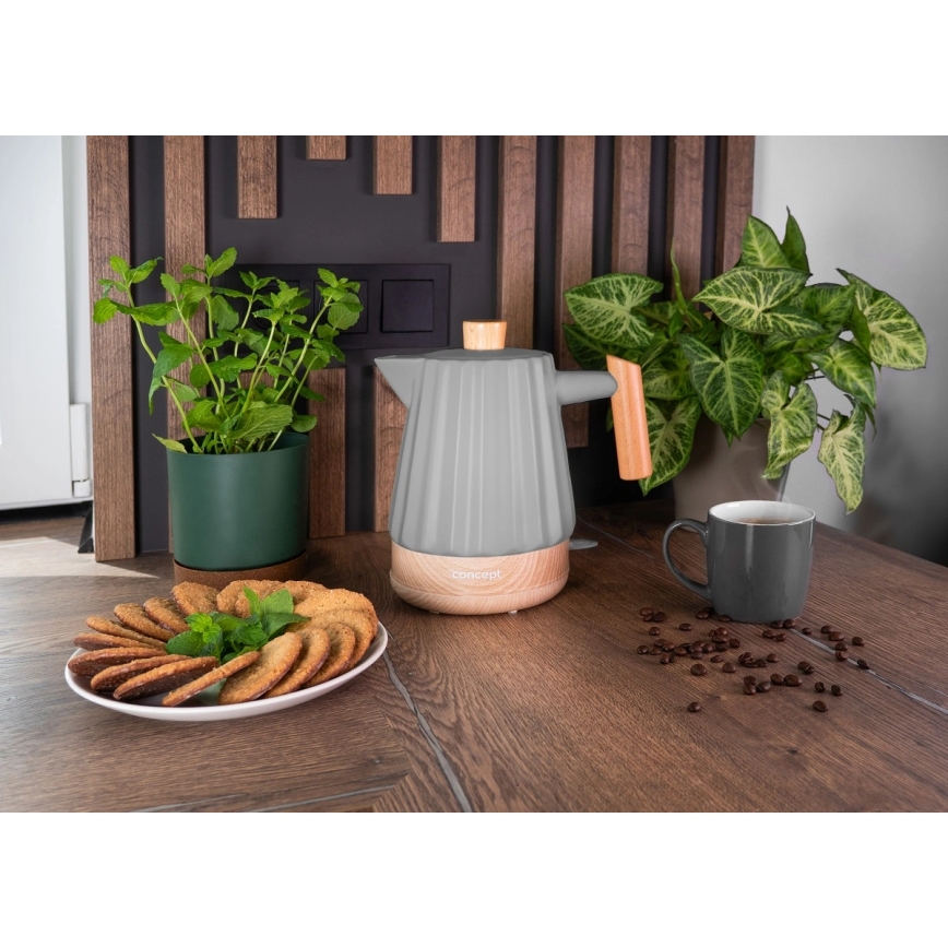 Concept RK0092 - Elektriline veekeetja 1,5 l 1500W/230V tumehall/puidu dekor/keraamika