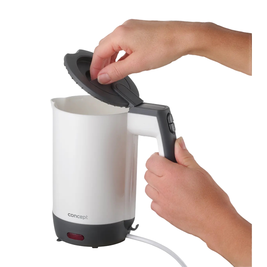 Concept RK7030 - Kompaktne reisiveekeetja 0,5 l, 1080 W/230 V, hall/valge + 2 tassi