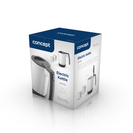 Concept RK7030 - Kompaktne reisiveekeetja 0,5 l, 1080 W/230 V, hall/valge + 2 tassi