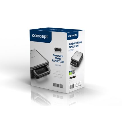 Concept SV3080 - Võileivagrill FAMILY 3-ühes 1200W/230V must/roostevaba