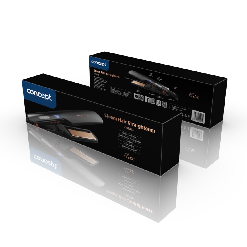 Concept VZ6010 - Auruga juuksesirgendaja koos LED ekraaniga ELITE STEAM BOOST 54W/230V must
