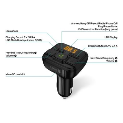 CONNECT IT CCC-8600-BK - FM auto raadiosaatja käed-vabad funktsiooniga must