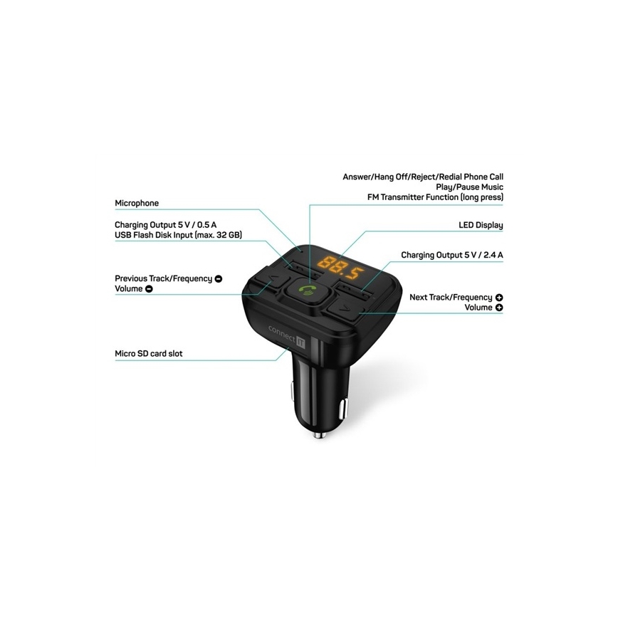 CONNECT IT CCC-8600-BK - FM auto raadiosaatja käed-vabad funktsiooniga must