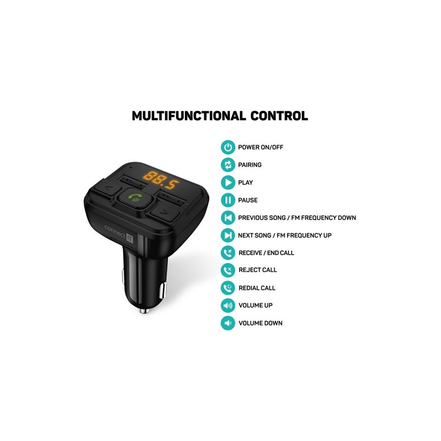 CONNECT IT CCC-8600-BK - FM auto raadiosaatja käed-vabad funktsiooniga must