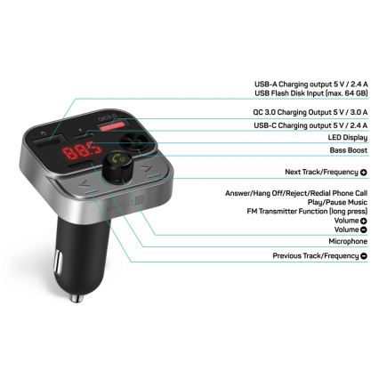 CONNECT IT CCC-8900-AN - FM auto raadiosaatja käed-vabad funktsiooniga must/hõbedane