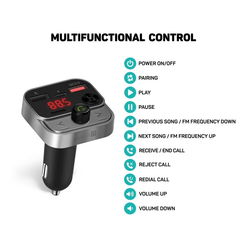 CONNECT IT CCC-8900-AN - FM auto raadiosaatja käed-vabad funktsiooniga must/hõbedane
