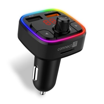 CONNECT IT CCC-9090-BK - LED RGB FM auto raadiosaatja käed-vabad funktsiooniga must