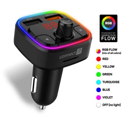 CONNECT IT CCC-9090-BK - LED RGB FM auto raadiosaatja käed-vabad funktsiooniga must