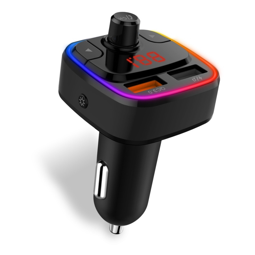 CONNECT IT CCC-9090-BK - LED RGB FM auto raadiosaatja käed-vabad funktsiooniga must