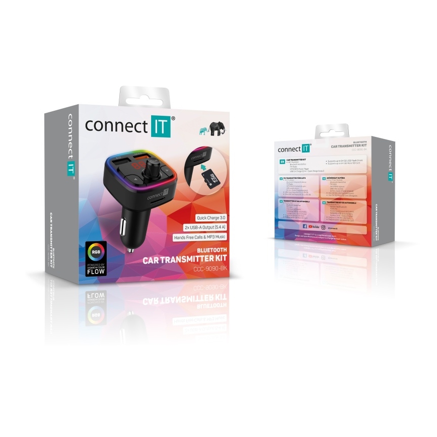 CONNECT IT CCC-9090-BK - LED RGB FM auto raadiosaatja käed-vabad funktsiooniga must