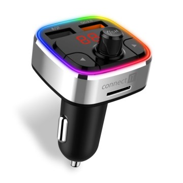 CONNECT IT CCC-9090-SL - LED RGB FM auto raadiosaatja käed-vabad funktsiooniga must/hõbedane