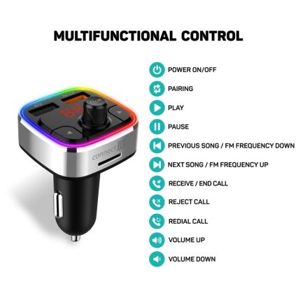 CONNECT IT CCC-9090-SL - LED RGB FM auto raadiosaatja käed-vabad funktsiooniga must/hõbedane