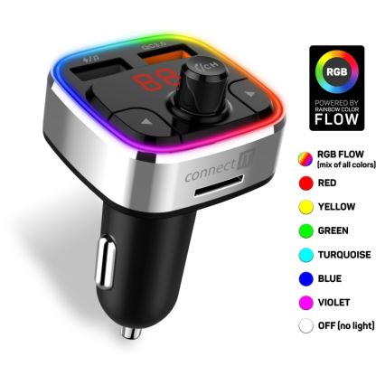 CONNECT IT CCC-9090-SL - LED RGB FM auto raadiosaatja käed-vabad funktsiooniga must/hõbedane