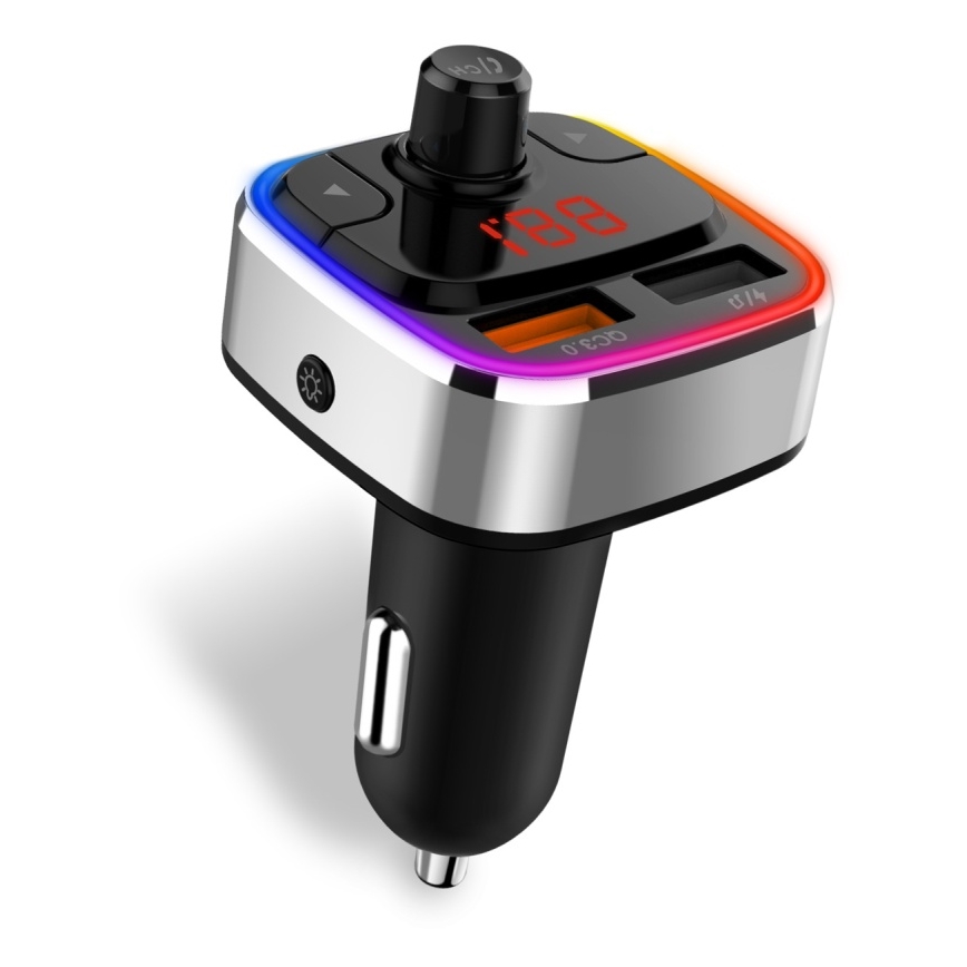 CONNECT IT CCC-9090-SL - LED RGB FM auto raadiosaatja käed-vabad funktsiooniga must/hõbedane