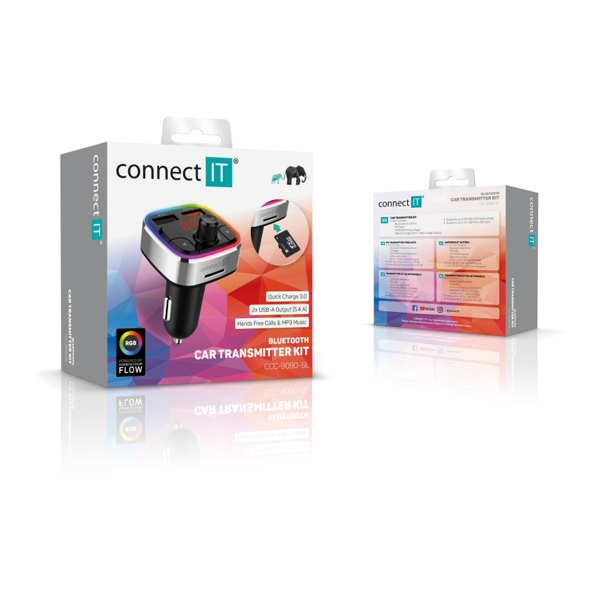 CONNECT IT CCC-9090-SL - LED RGB FM auto raadiosaatja käed-vabad funktsiooniga must/hõbedane