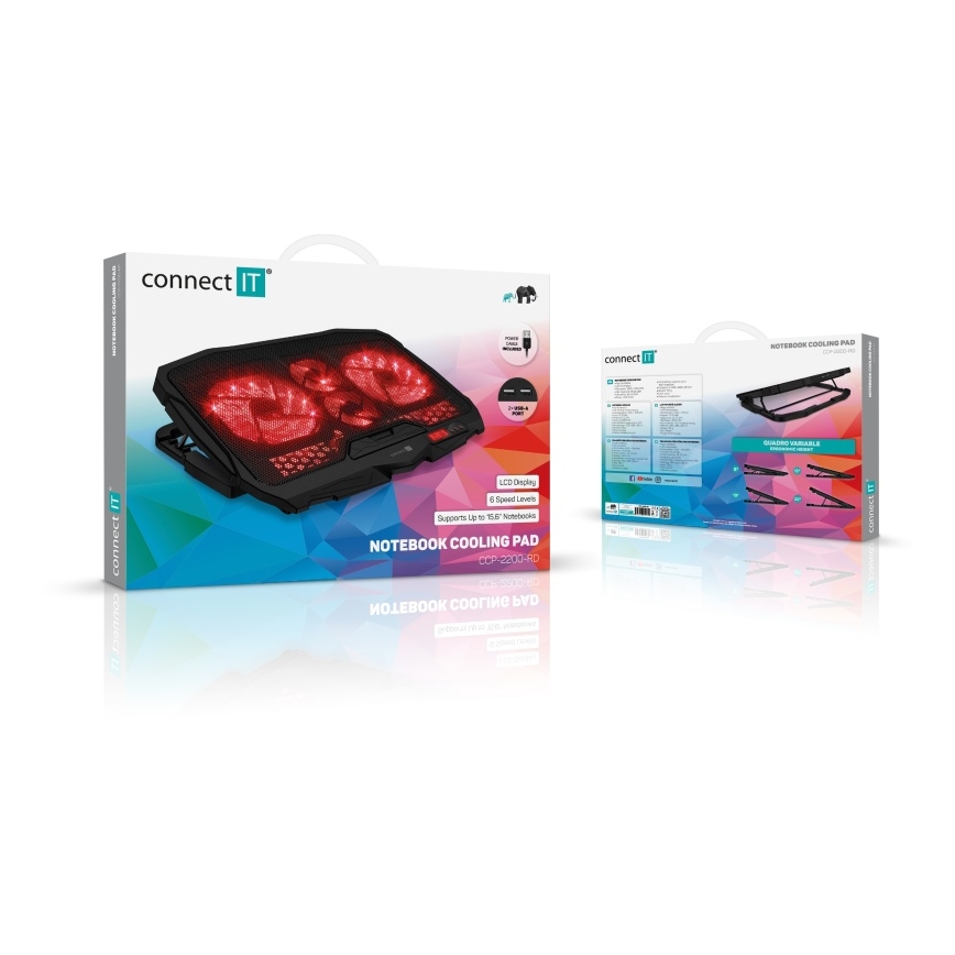 CONNECT IT CCP-2200-RD - Jahutuspadi sülearvutile 4x ventilaator 2xUSB must/punane