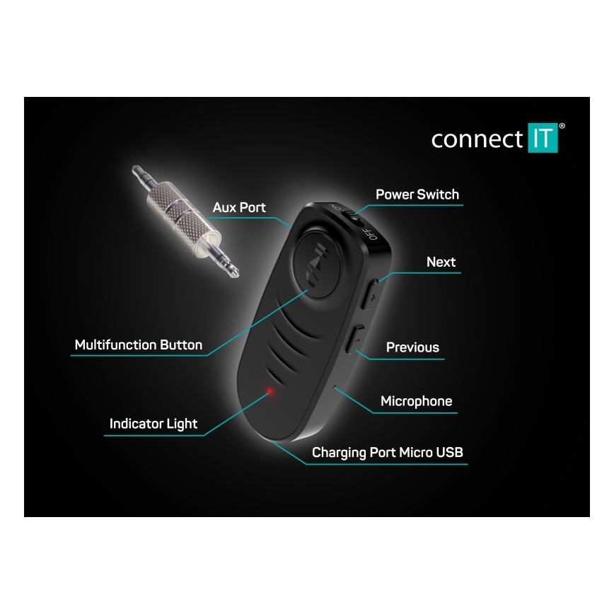 CONNECT IT CFF-4050-BK - Bluetooth audio vastuvõtja AUX 110 mAh