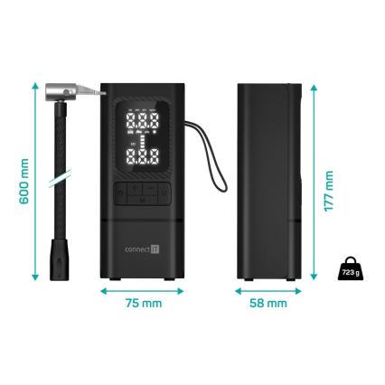 CONNECT IT CFF-4500-BK - AirFlow taskusuuruses digitaalne kompressor 80 W / 6000 mAh, must