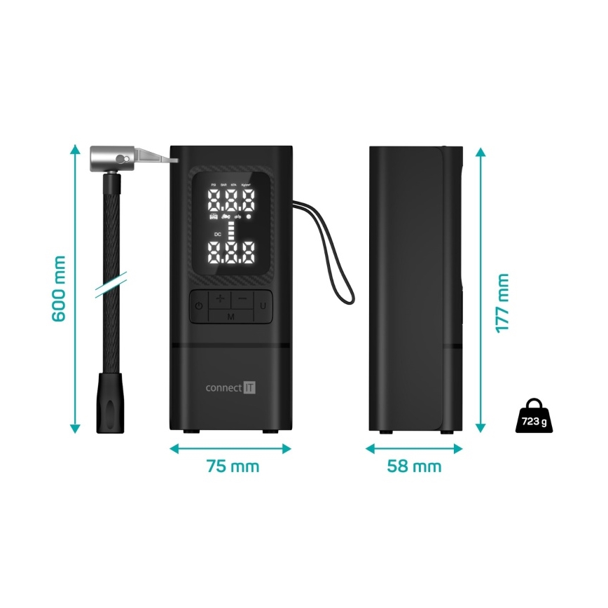 CONNECT IT CFF-4500-BK - AirFlow taskusuuruses digitaalne kompressor 80 W / 6000 mAh, must
