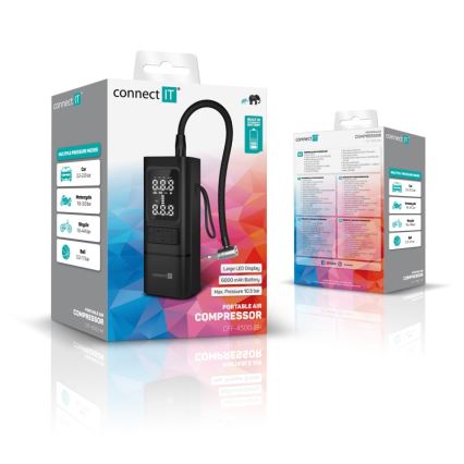 CONNECT IT CFF-4500-BK - AirFlow taskusuuruses digitaalne kompressor 80 W / 6000 mAh, must