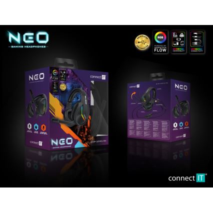 CONNECT IT CHP-3595-BK - LED RGB Juhtmega mänguri kõrvaklapid mikrofoniga must