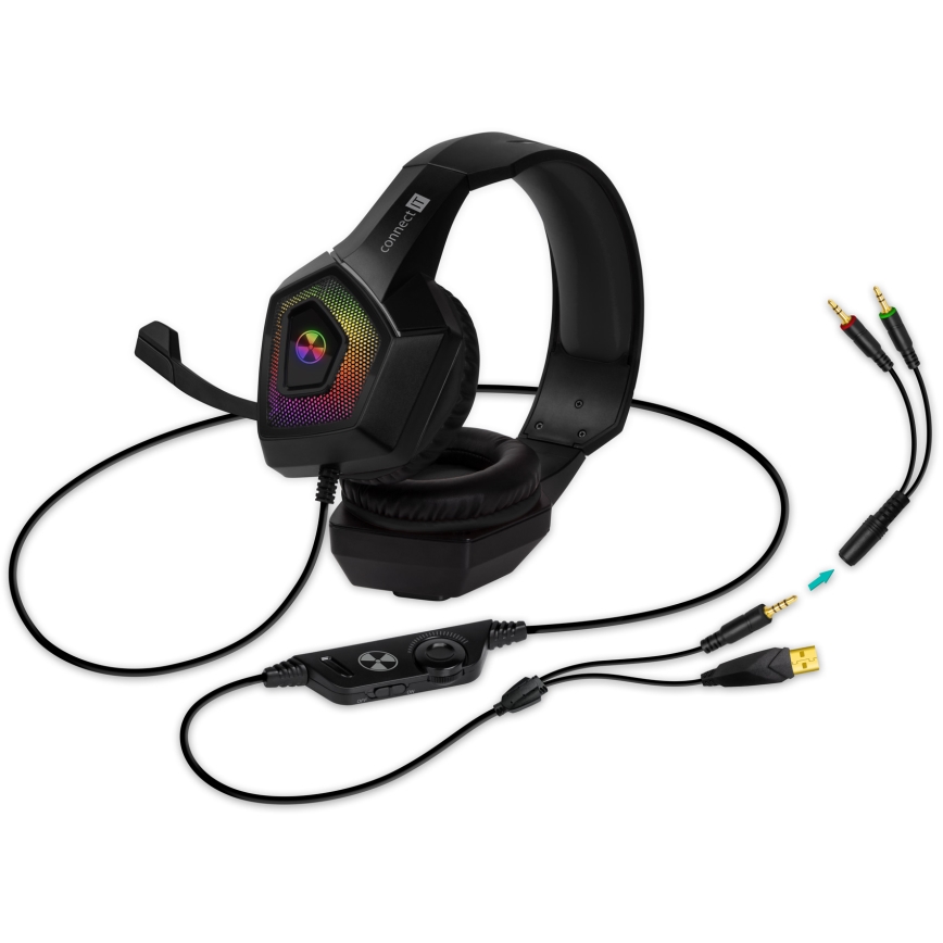 CONNECT IT CHP-5600-BK - LED RGB Juhtmega mänguri kõrvaklapid mikrofoniga must
