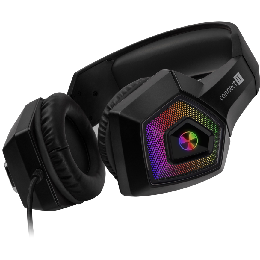 CONNECT IT CHP-5600-BK - LED RGB Juhtmega mänguri kõrvaklapid mikrofoniga must